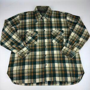 Vintage David Harrison Mens Size XL Wool Blend Plaid Flannel Shirt Green
